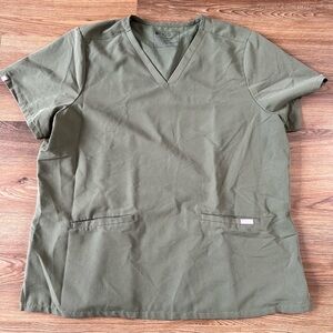 FIGS Womens Casma Scrub Top XXL Three Pocket V-Neck Classic Fit Olive Green*